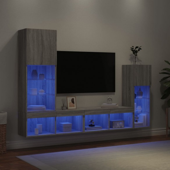 Unités murales TV avec LED 4 pcs gris sonoma bois d'ingénierie