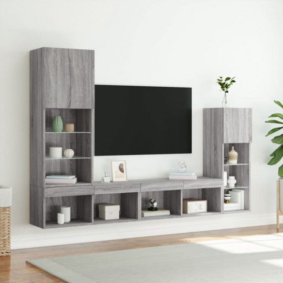 Unités murales TV avec LED 4 pcs gris sonoma bois d'ingénierie