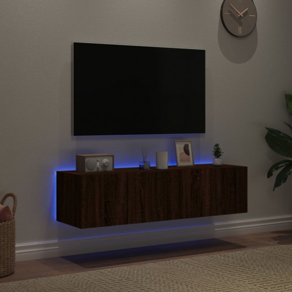Meubles TV muraux lumières LED 2 pcs chêne marron 60x35x31 cm