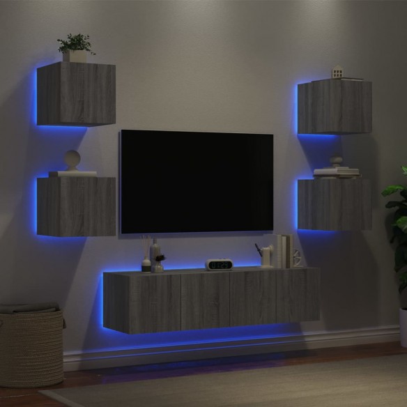 Unités murales TV avec LED 6 pcs gris sonoma bois d'ingénierie