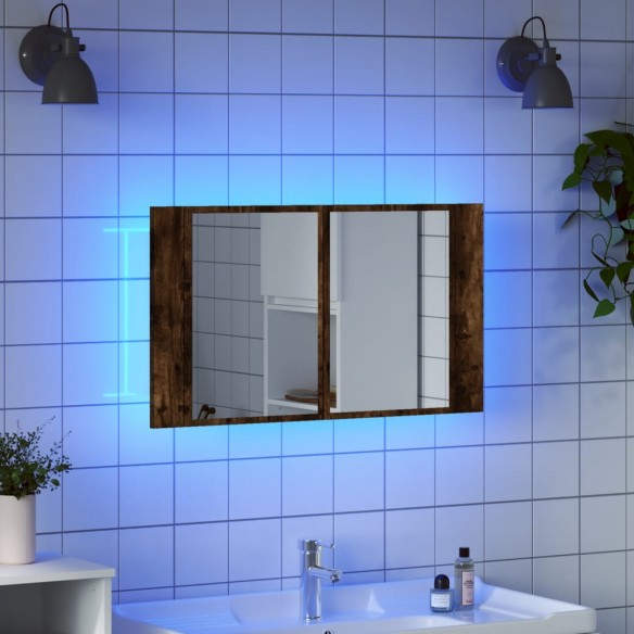 Armoire à miroir à LED de bain chêne fumé 80x12x45 cm acrylique