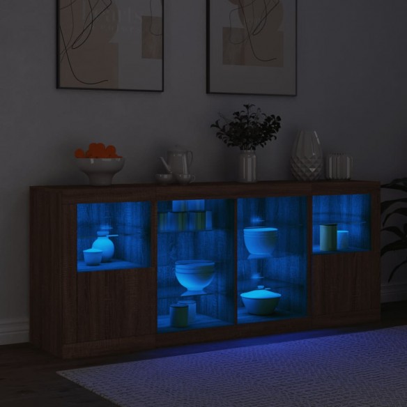 Buffet avec lumières LED chêne marron 163x37x67 cm