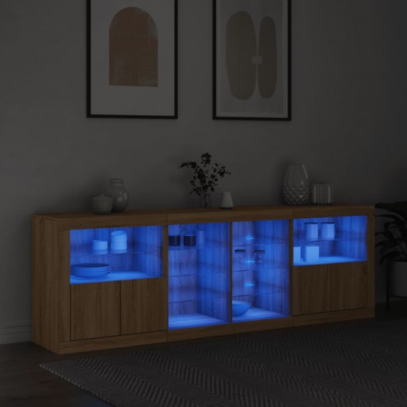 Buffet avec lumières LED chêne sonoma 202x37x67 cm