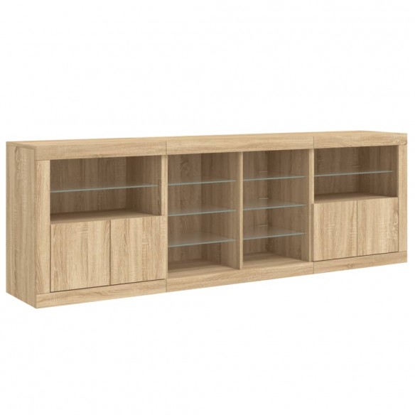 Buffet avec lumières LED chêne sonoma 202x37x67 cm