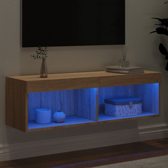 Meuble TV avec lumières LED chêne sonoma 100x30x30 cm
