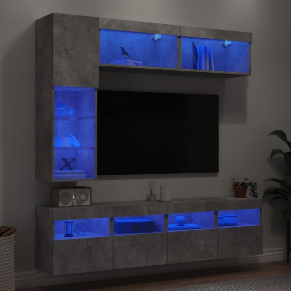 Ensemble de meubles TV muraux 7pcs et lumières LED gris béton