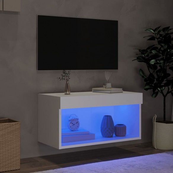Meuble TV avec lumières LED blanc 60x30x30 cm
