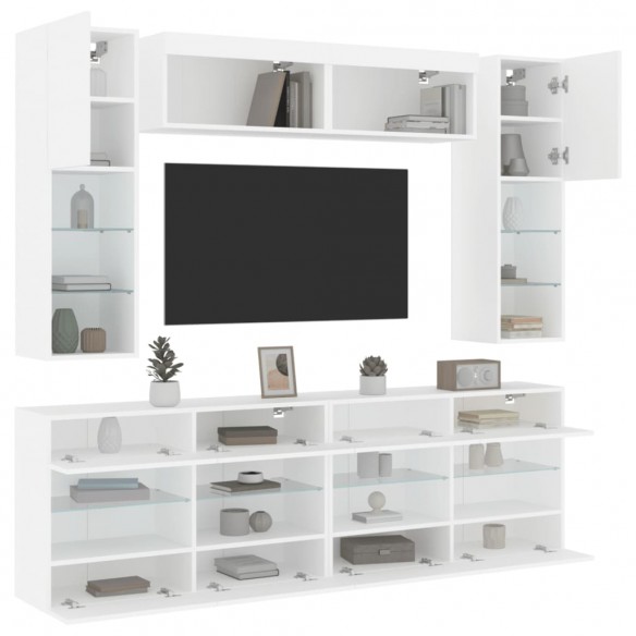 Ensemble de meubles TV muraux 6 pcs avec lumières LED blanc