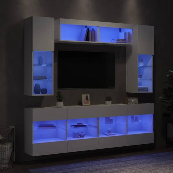 Ensemble de meubles TV muraux 6 pcs avec lumières LED blanc