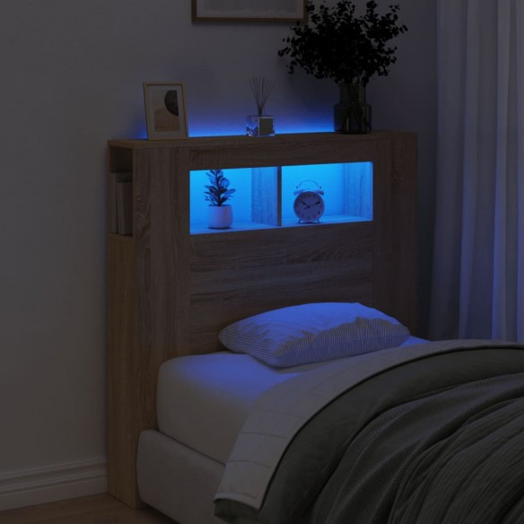 Tête de lit à LED chêne sonoma 100x18,5x103,5cm bois ingénierie