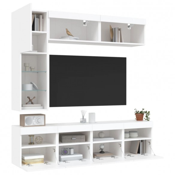 Ensemble de meubles TV muraux 7 pcs avec lumières LED blanc