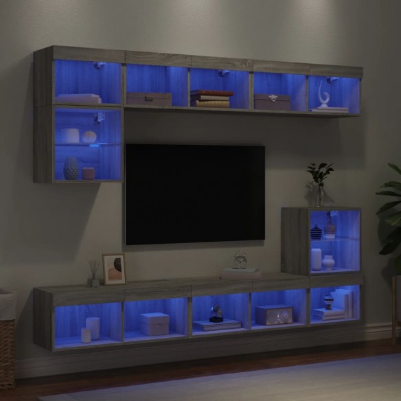Unités murales TV avec LED 8 pcs gris sonoma bois d'ingénierie