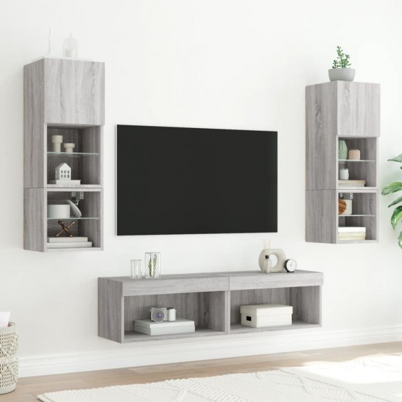 Meubles TV avec lumières LED 2 pcs sonoma gris 60x30x30 cm