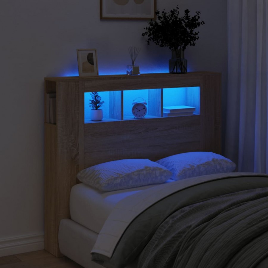 Tête de lit à LED chêne sonoma 120x18,5x103,5cm bois ingénierie