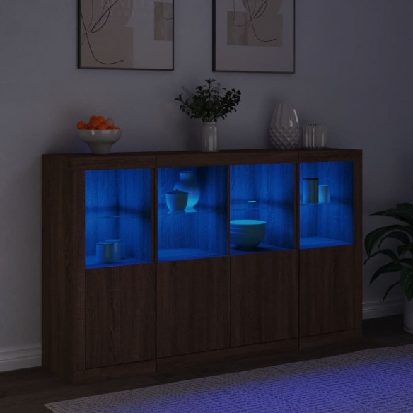 Buffets avec lumières LED 3 pcs chêne brun bois d'ingénierie