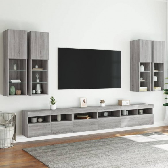 Ensemble de meubles TV muraux 7 pcs et lumières LED sonoma gris