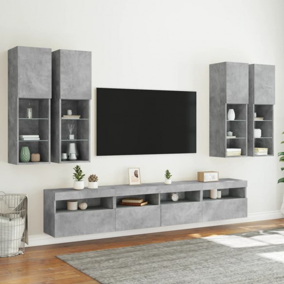 Ensemble de meubles TV muraux 7pcs et lumières LED gris béton