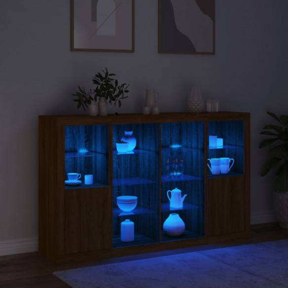 Buffets avec lumières LED 3 pcs chêne brun bois d'ingénierie