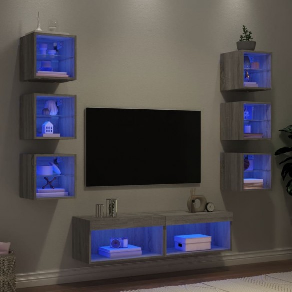 Unités murales TV avec LED 8 pcs gris sonoma bois d'ingénierie