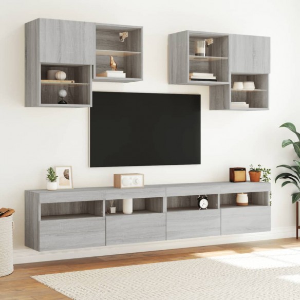 Ensemble de meubles TV muraux 6pcs et lumières LED sonoma gris