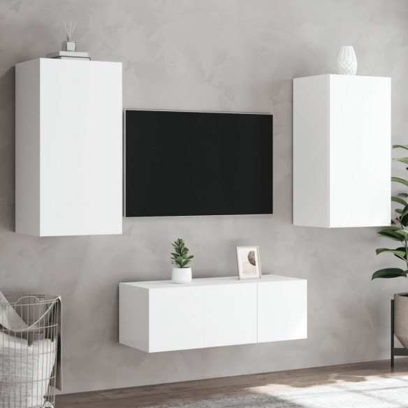 Unités murales TV avec LED 4 pcs blanc bois d'ingénierie