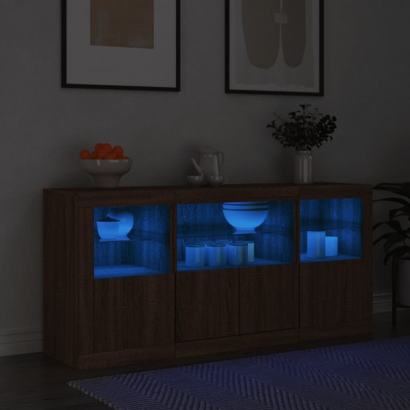 Buffet avec lumières LED chêne marron 142,5x37x67 cm