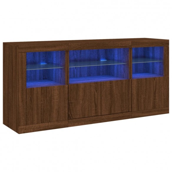 Buffet avec lumières LED chêne marron 142,5x37x67 cm