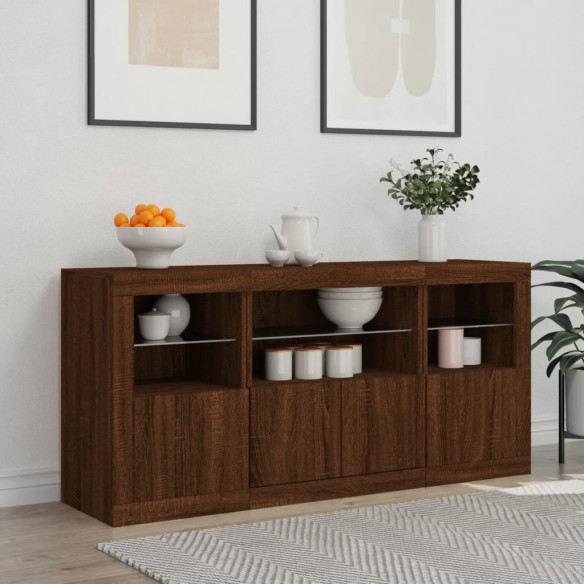 Buffet avec lumières LED chêne marron 142,5x37x67 cm