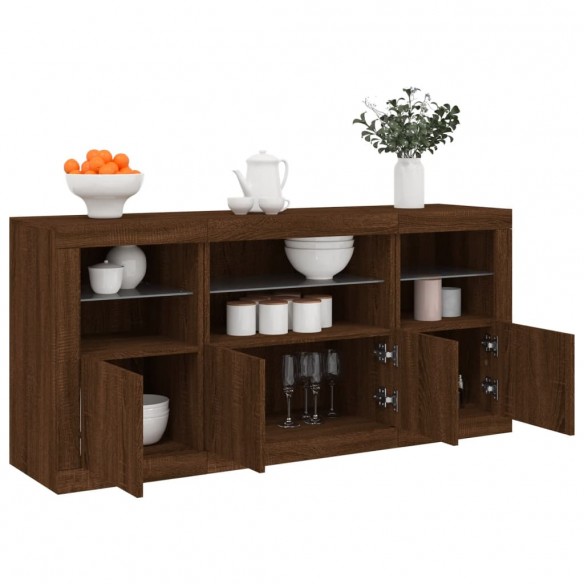 Buffet avec lumières LED chêne marron 142,5x37x67 cm