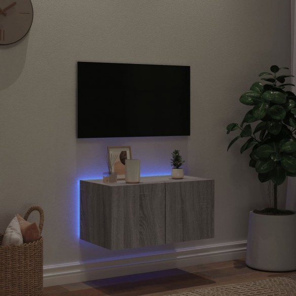 Meuble TV mural avec lumières LED sonoma gris 60x35x31 cm