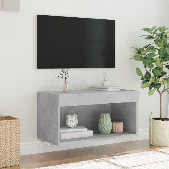 Meuble TV avec lumières LED gris béton 60x30x30 cm