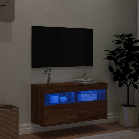 Meuble TV mural avec lumières LED chêne marron 80x30x40 cm