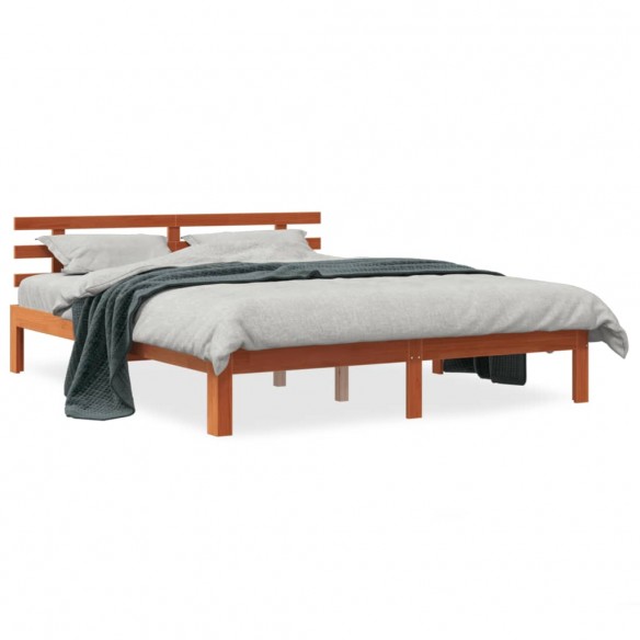 Cadre de lit et tête de lit cire marron 160x200 cm bois de pin