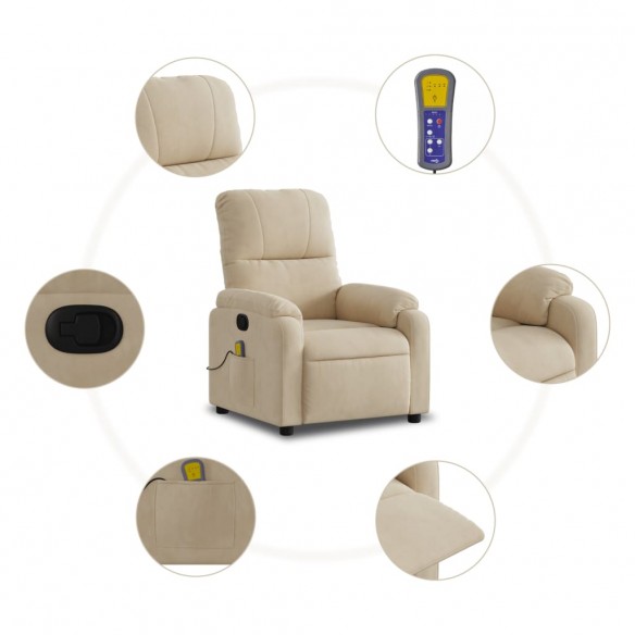 Fauteuil inclinable de massage crème tissu microfibre