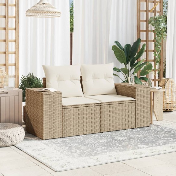 Canapé de jardin avec coussins 2 places beige résine tressée