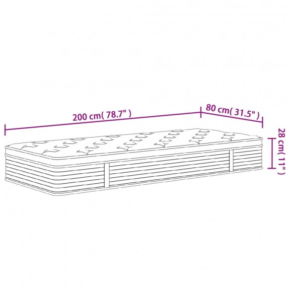 Matelas à ressorts ensachés moyen plus 80x200 cm