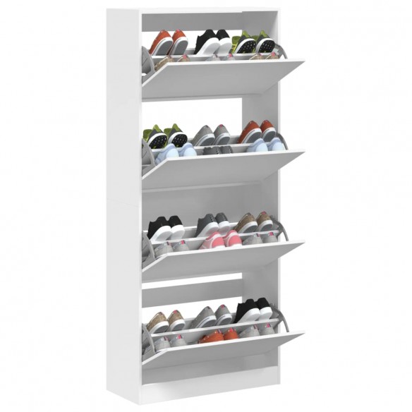 Armoire à chaussures 4 tiroirs rabattables blanc 80x34x187,5 cm