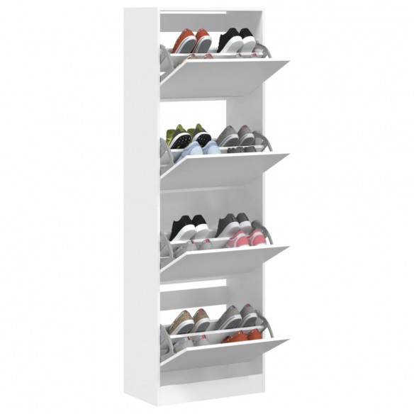 Armoire à chaussures 4 tiroirs rabattables blanc 60x34x187,5 cm