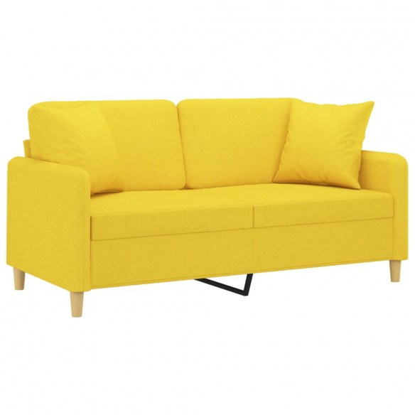 Canapé 2 places avec oreillers jaune clair 140 cm tissu