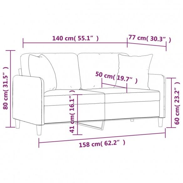 Canapé 2 places avec oreillers jaune clair 140 cm tissu