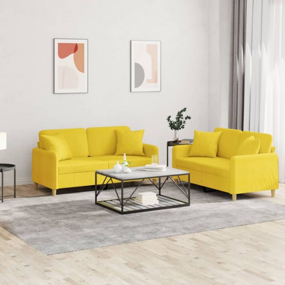 Ensemble de canapés 2 pcs avec coussins jaune clair tissu