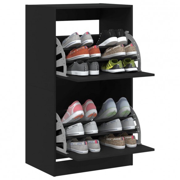 Armoire à chaussures 2 tiroirs rabattables noir 60x42x108 cm