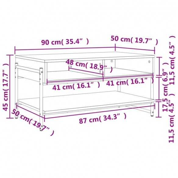 Table basse chêne fumé 90x50x45 cm bois d'ingénierie