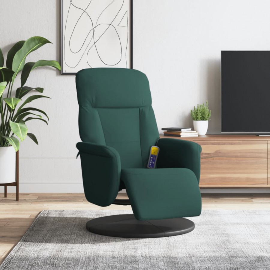 Fauteuil inclinable de massage repose-pied vert foncé velours