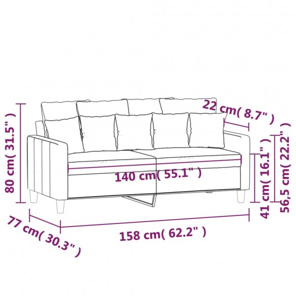 Canapé à 2 places Rouge bordeaux 140 cm Velours