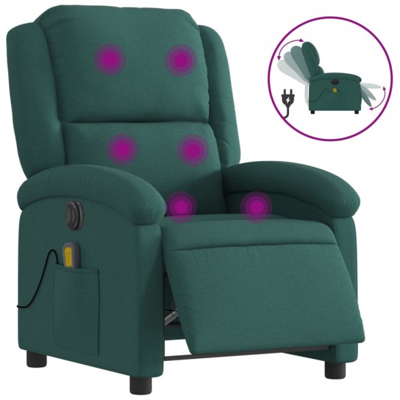 Fauteuil de massage inclinable électrique Vert foncé Tissu