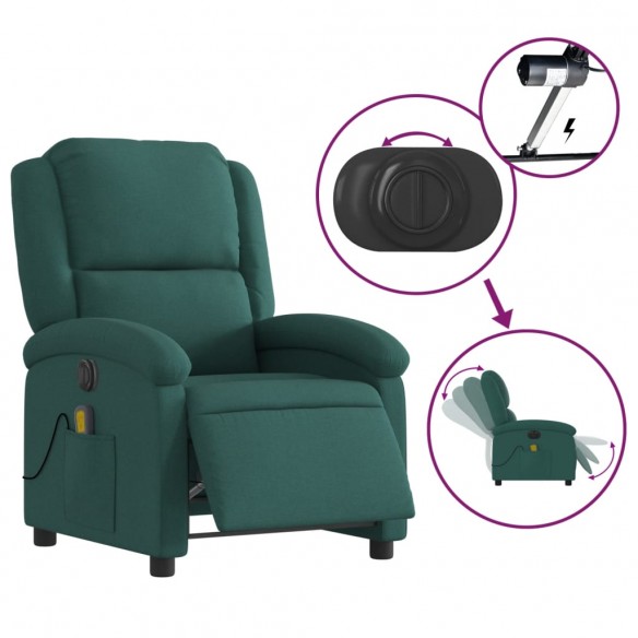 Fauteuil de massage inclinable électrique Vert foncé Tissu