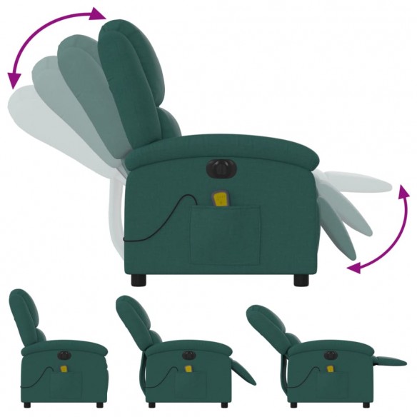 Fauteuil de massage inclinable électrique Vert foncé Tissu