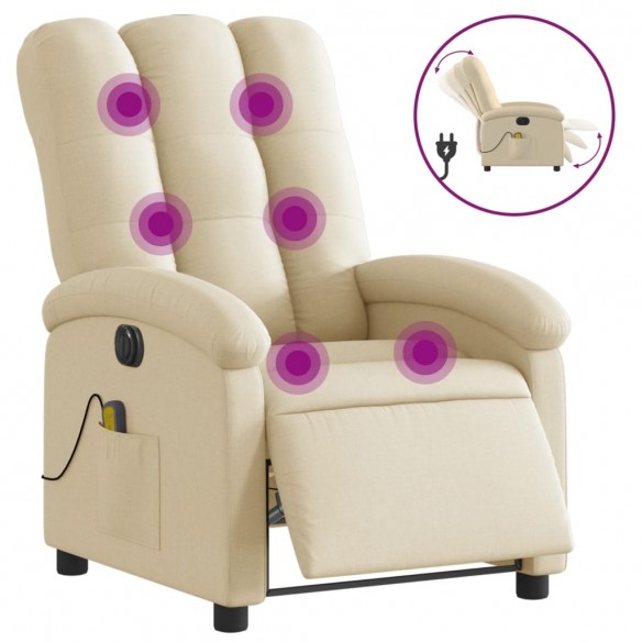 Fauteuil inclinable de massage électrique crème tissu