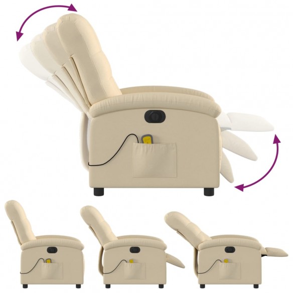 Fauteuil inclinable de massage électrique crème tissu